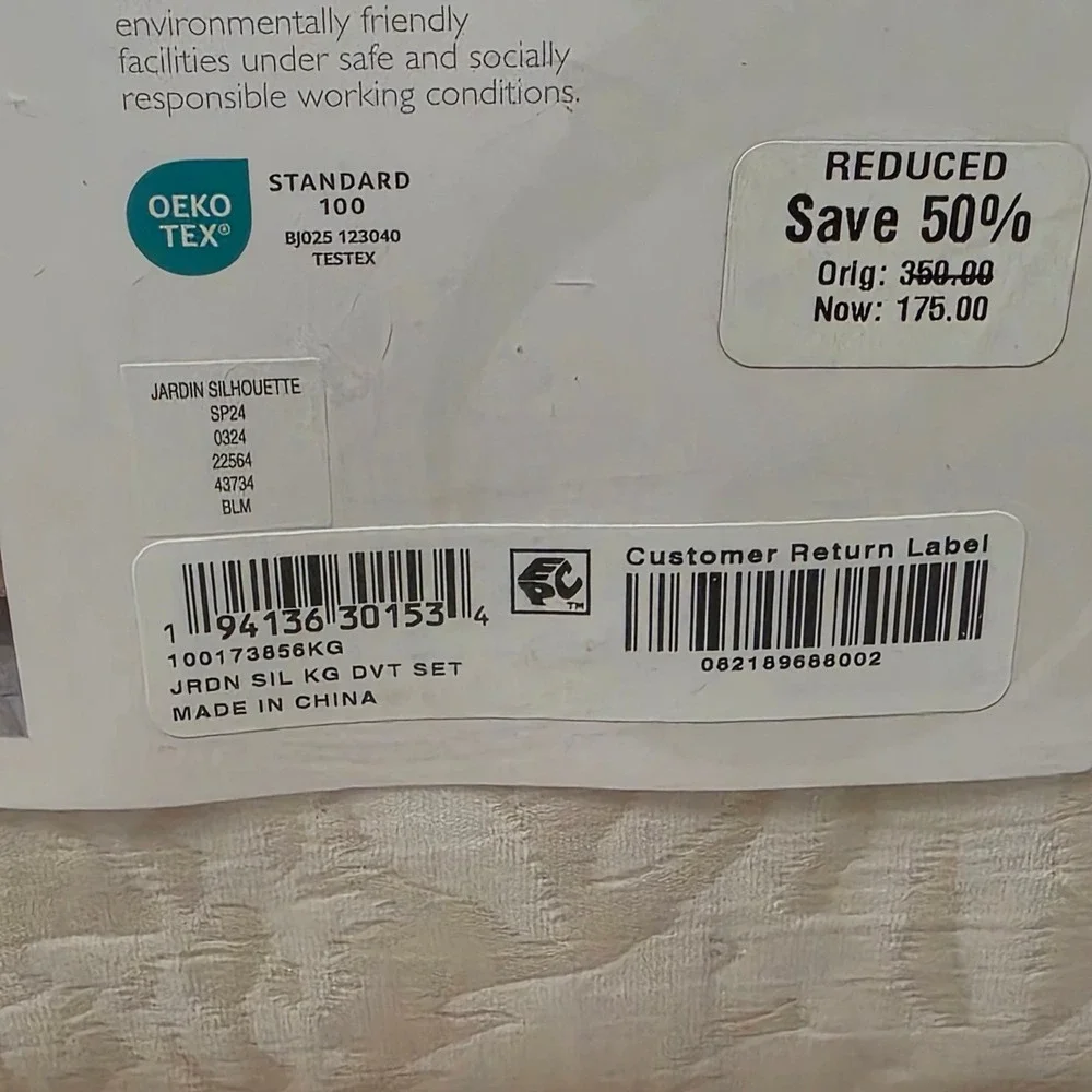 Sky Jardin Silhouette Comforter Cover Set King Ivory Floral Jacquard 3pc Cotton